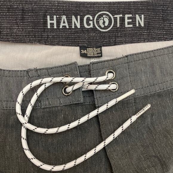 Hang Ten Board Shorts Swim Trunks Surf Gray Striped Size 34 Embroidered Logo - Picture 4 of 11